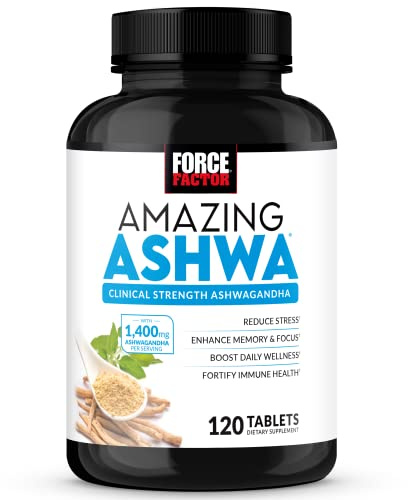 Force Factor Amazing Ashwa, KSM-66 Ashwagandha Supplement for Stress Relief, Focus, Memory, Immune Support, with Vitamins, Minerals & Antioxidants, Cortisol Supplements for Women, 120 Tablets