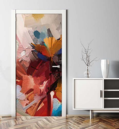 MyMaxxi - Tür bekleben mit Türtapete Türposter Türfolie Selbstklebend 90x200 Abstraktes Kunstgemälde bunt - Tür verschönern Türaufkleber Türklebefolie Ölfarbe Kunstwerk orange