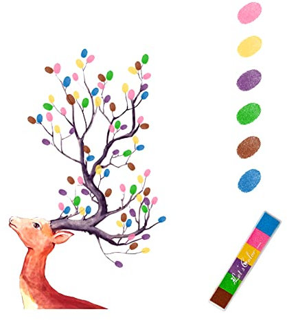 AIYONG Hochzeits Fingerabdruck Baum Leinwand Signatur Gästebuch 6 farbige Geschenkauswahl auf Leinwand für den Hochzeitsempfang Bewahren Sie die Erinnerung 30x40 cm