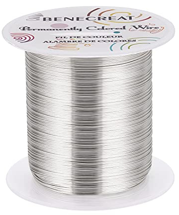 BENECREAT 24 Gauge/0.5 mm 80M Anlaufbeständiger Silberdraht Schmuck-Perlendraht zum Verpacken von Perlen und Anderen Schmuckhandwerken