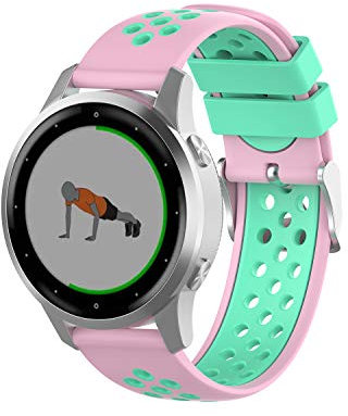 Wownadu 18mm Quick Release Bands Kompatibel für Garmin Vivoactive 4S/Vivomove 3S/Venu 3S/Venu 2S, Forerunner 255S/255S Music/265S Armband Rosa Türkis Silikon Sport Ersatzarmband, Zubehör