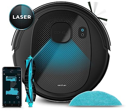 Cecotec Roboter-Staubsauger Conga 7490 Eternal Genesis. Lasertechnologie, 4-in-1-Reinigung, 3000 Pa Saugleistung, 110 Min. Autonomie, Multifunktionsbürste, APP-Steuerung, Scheuermopp, Schwarz