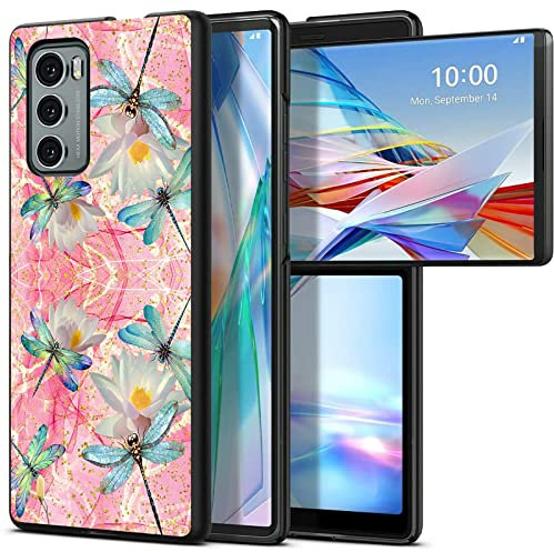 BWEGRHE Progettata per LG Wing 5G, custodia sottile in policarbonato rigido con motivo libellula rosa, cover antiurto per ricarica wireless per LG Wing 5G (2020)