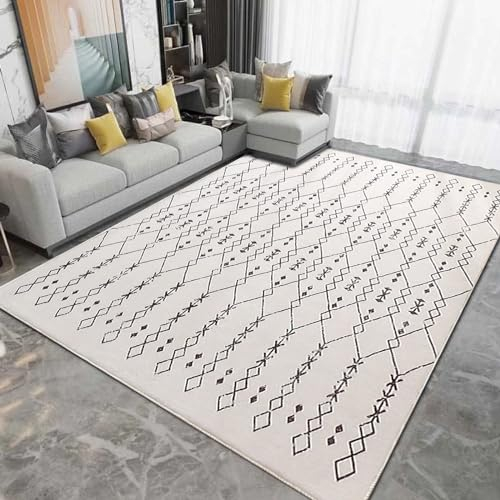 Leesentec Teppich Wohnzimmer Abstrakte Großer Teppiche Schoafzimmer Kurzfloriger Weiß Teppich für Wohnzimmer,Schoafzimmer,Esszimmer Raummatte,Beige/Elfenbein,160 x 200 cm