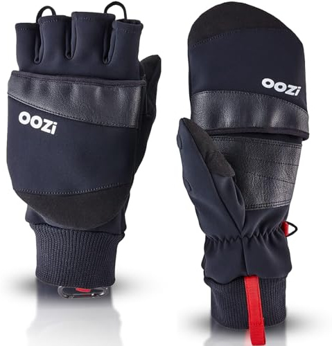 OOZi Winterhandschuhe Herren Damen – Convertible Fäustlinge mit Touchscreen-Klappkappe, Winddicht, Thermo-Fleece, Anti-Rutsch-Grip, Magnetverschluss -für Wandern Outdoor Radfahren