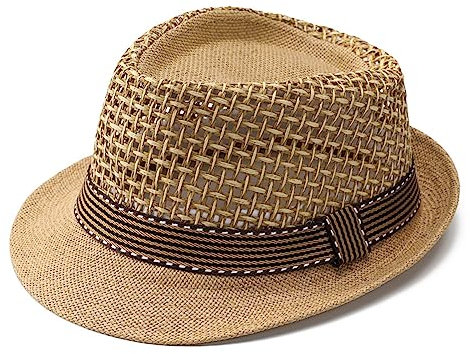 TINAYAUE Elegant Men's Sun Hats Summer Breathable Mesh Straw Hat Short Roll up Brim Outdoor Travel Party Top Hat Gift for Dad Mum Mid-Elderly Fedora Trilby Hat Cool Beach Vacation Panama Cap Khaki