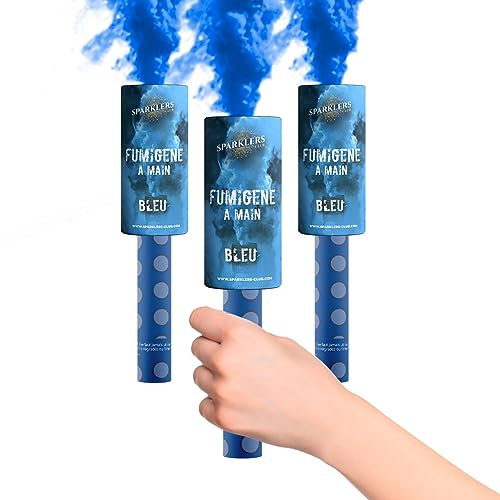 SPARKLERS CLUB Fumigène Torche a Main 45 secondes couleur Bleu - Lot de 3 - Déclenchement à Mèche, durée 45 sec, fumigene couleur à tenir en Main - torche a main Catégorie F1 - LIVRAISON 24/48H