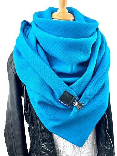 Musselin XXL Dreieckstuch/weiches Halstuch/Tuecherfee Tuch mit einem süßen Clip, wunderschön in royalblau- Halstuch, Schal, XXL Tuch mit Verschluss, weiches Halstuch