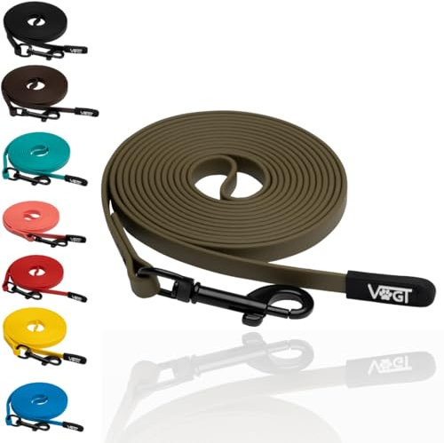 VOGT-Trainingsleine | von André Vogt |inklusive Videokurs Begegnungstraining| Schleppleine | ideale Länge 3m| original Biothane| (Oliv)