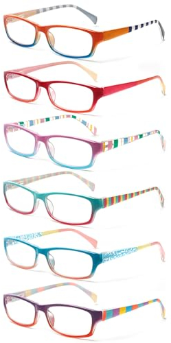 COJWIS 6 pack Lesebrille Blaulichtfilter Brille für Damen Federscharnier Lesehilfe Blendfreie UV Brille Leserbrille (Mehrfarbig, 2.25, x)