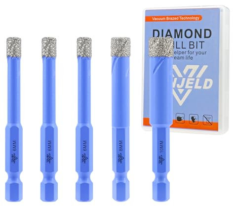 Juego de Brocas Diamante Seco - 5 Piezas 6/6/6/8/10mm Corona Diamante para Baldosas Porcelana Cerámica Mármol Granito - Vástago Hexagonal de Cambio Rápido con Estuche VENJELD