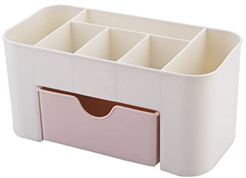 Firlar 6 Compartment Multifunctional Makeup Organizer with Drawer,Ideal for Desk, Vanity, Bathroom, or Office, Stylish and Practical Tabletop Display Case(Pink)