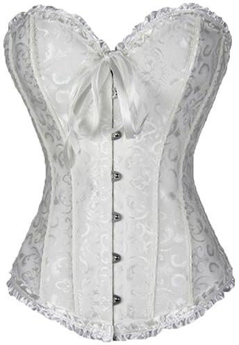 LSFYSZD Women's Lace Up Boned Overbust Corset Bustier Lingerie Bodyshaper Top Plus Size (White, M)