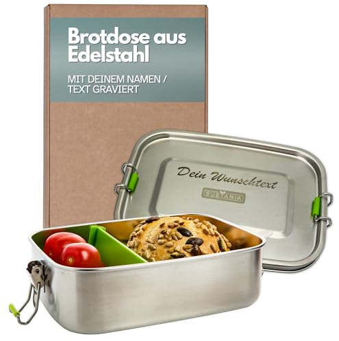2friends Personalisierte Brotdose aus Edelstahl mit Namen o. Text graviert â€“ Geschenk-Idee für Kinder und Erwachsene, Brotdose,Brotdose mit Fächern und Verschluss