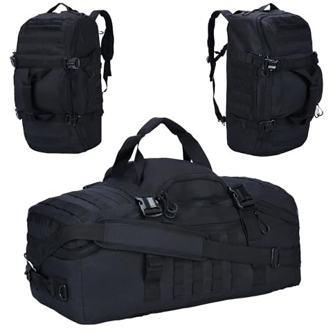 3-in-1 Taktischer Turnbeutel, Reisetasche, Sporttasche für Übernachtung, Schwarz, 60L, Seesack
