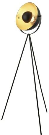 Licht-Erlebnisse Stehlampe klein 144 cm in Schwarz Gold indirekt Metall E27 Retro Design Dreibein Stehleuchte Wohnzimmer Studiolampe