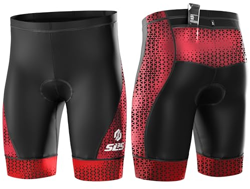SLS3 Triathlon-Shorts für Herren – gepolsterte Tri-Shorts für Herren, Triathlon-Shorts mit 2 Taschen, mittlere Kompression (Cardinal Blur, L)