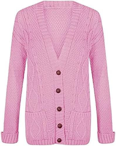 OutfitsbySMILE Women's Ladies Long Sleeve Button Top Chunky Aran Cable Knitted Grandad Cardigan Baby Pink UK Size 12/14