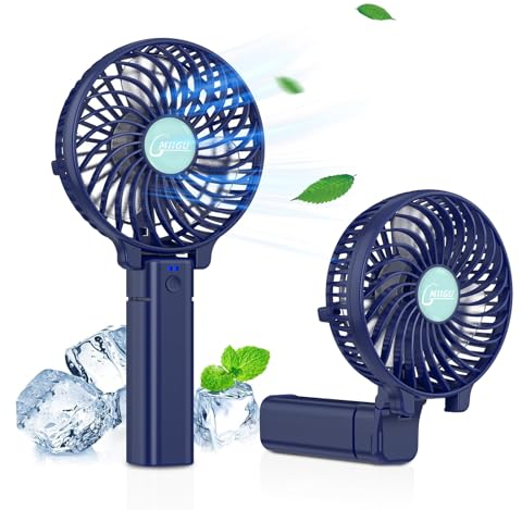 Gmiigu ventilador portatil, ventilador usb de mesa recargable de mano, mini ventilador pequeño sobremesa con 3 velocidades para viajes, oficina, hogar, exterior (azul)