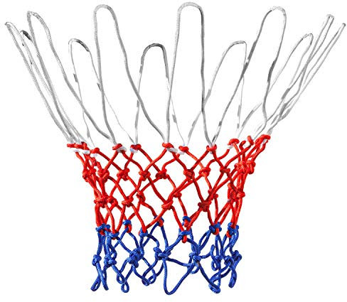 TRIXES 2er-Pack Basketballnetz – Sportausrüstung für zu Hause – rotes, weißes und blaues Nylon – 12 Schlaufen für drinnen und draußen