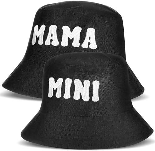 Casuallined 2 x Eltern-Kind-Hut, Geschenke für Mutter, Mama und Mini-Eimerhut, schwarz, Schwarz, S-L