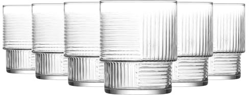 LAV 6x Clear 230ml Helen Stacking Whisky Glasses - Cut Glass Whiskey Rum Vodka Gin Scotch Ice Old Fashioned Cocktail Drinking Tumbler Gift Set