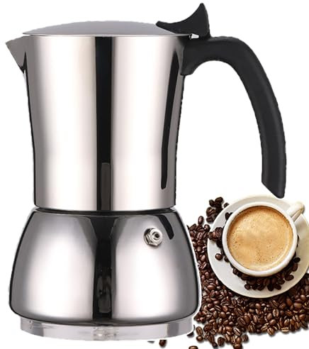 PLABNK Moka Acciaio Inossidabile, 4/6/9 Tazze Opzionali, Corpo Staccabile + Design della Maniglia Umanizzata, con Valvola Sicurezza, Fornelli Gas/Campeggio Compatibili, per Case/Bar,9cups