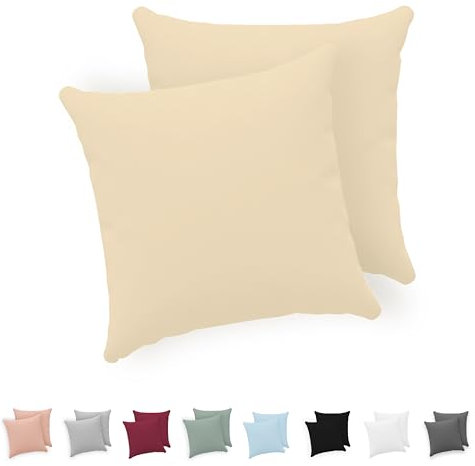 Twinzen® Kissenbezug 65x65 (2er-Set) - 100% Jersey Baumwolle 150 GSM Kissenbezüge - Beige - Für Kissenbezüge 65x65 cm - Kissenhülle - Kissenbezug mit Reißverschluss - Oeko-Tex Zertifiziert