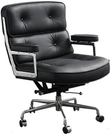 Ergonomischer Bürostuhl, Leder-bürostühle Mit Rollen Und Aluminium-Sessel, Schreibtischstühle, Höhenverstellbarer Computerstuhl