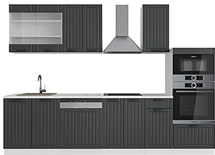 Vicco Küchenzeile Fame-Line, Anthrazit Landhaus/Weiß, 300 cm