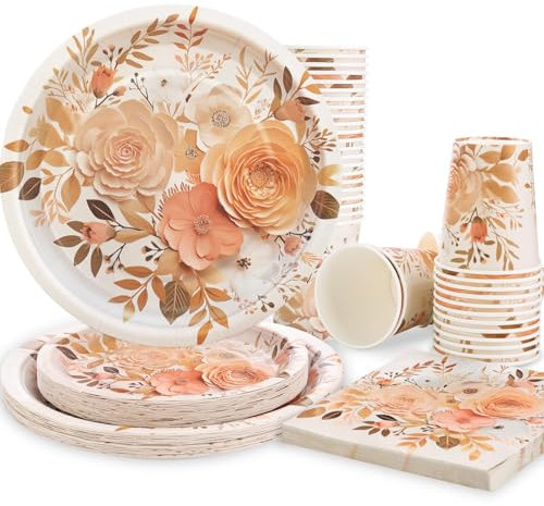 Cheery Land Floral Paper Plates-Flower Birthday Party Decorations for Women, 100pcs Flower Party Plates for Boho Baby Shower Mothers Day Decorations