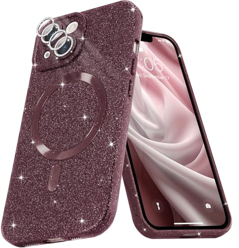 Micoden Coque Magnétique pour iPhone 15 à Paillettes Rouge | Etui Brillant Compatible avec MagSafe Charge sans Fil Housse de Protection Antichoc pour Appareil Photo Silicone TPU Souple
