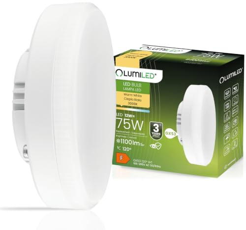 Lumiled GX53 LED, 12W 1100 Lumen Leuchtmittel, 3000K warmweiß Birne Lampe Strahler Spot, ersetzt 75W 120° Grad Strahlwinkel LED Lichtquelle Energiesparlampen Schrank