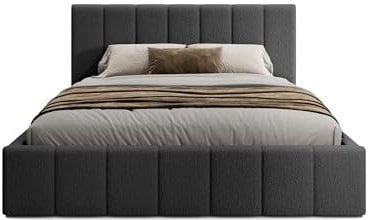 FEDVE Bett 200x200 Schwarz - Handorf - Polsterbett mit Bettkasten - Doppelbett mit Stauraum