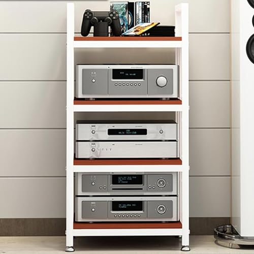 POWRZZZY Robustes Audiokomponenten-Rack,Audio Rack HiFi Regal Mobiles Audio-Rack-Schrank,AV-Medienständer,Mehrschichtiges Bodenstehendes Audio-Rack,für Büros Aufnahmeräume Heimkino(White Teak)