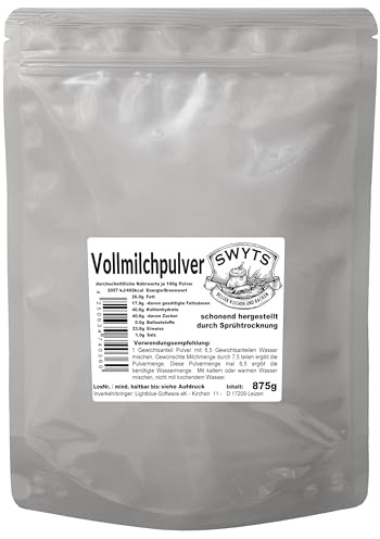875g Milchpulver Vollmilch - 26% Fett - haltbares Pulver als Alternative zu frischer Milch - auch für Trekking und Krisenmanagement-Bevorratung - besser kochen und backen mit Qualität von SWYTS
