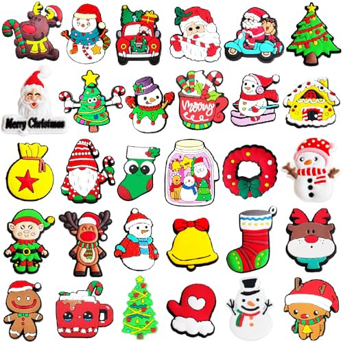 Acuiwer 30PCS Weihnachten Schuhanhänger für Schuhe Xmas CLOG Charms Schuh Dekorations Anhänger Armband-Charms für Kleinkinder (K-Xmas-30)