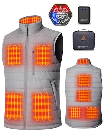 GOTOBI Gilet Chauffant Homme Avec Batterie Externe 16000 mAh 7,4 V - 9 Zones de Chauffage - 3 Températures Réglables - Pour Activités de Plein Air