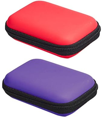 2 tasche per disco rigido, impermeabili, con cavo, espandibile, per carte da gioco, custodia rigida resistente agli urti, per carte di credito, cuffie, archiviazione dei cavi dati (rosso, viola)