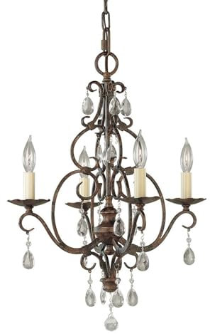 Licht-Erlebnisse Kronleuchter Kristall Metall Rustikal 42,2 cm breit H: max. 219,1 cm in Bronze Antik 4-flammig E14 Lüster Wohnzimmer Hängelampe Esszimmer