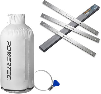 POWERTEC 13 Inch Planer Blades Set for DeWalt DW735, DW735X, DW7352, 30 Micron Dust Collector Bag & 4 Hose Clamp, Fits Woodworking Machine