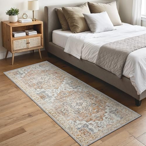 GENIMO Vintage Teppich Läufer 60x150cm, Boho Teppiche Flur, Waschbare Teppich, Teppiche Wohnzimmer, Läufer Flur Eingang, Küche, Korridor, Treppe