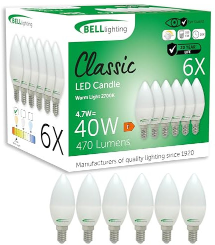 BELL Lighting Small Edison Screw E14 Dimmable Light Bulb LED Candle 6 Pack | Warm White 2700K | 470 Lumen 4.7W | Energy Saving Candle LED Light Bulb | 40W Lamp Equivalent