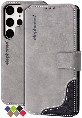 elephones Hülle für Samsung S23 Ultra Klappbar Handyhülle mit RFID-Schutz Flip Case Cover Schutzhülle Klapphülle aus PU Leder für Samsung Galaxy S 23 Ultra 5G - Grau