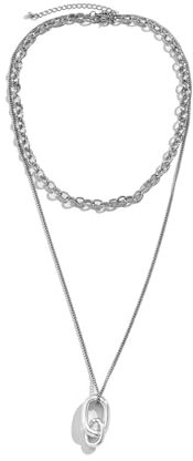 Dsnyu Herren Kette 70cm Lang, Silver Necklace Chain 2-Lagig mit Anhänger Doppelringe mit Karabinerverschluss Schmuck