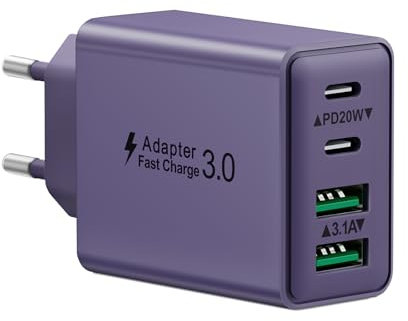 Caricatore USB C, 40W 4Porto Rapido Presa USBC Multipla PD Adattatore+ QC Carica Spinotto, Spina Alimentatore USB Caricabatterie per iPhone 16 15 14 13 12 11 Pro Max Plus, iPad, Samsung S22 S23 S24