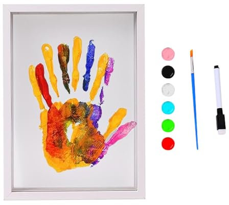 Generisch Family Handprint Kit, Craft Keepsake, Wooden Frame Decor, Personalized Home Decoration for New and Expecting Parents, Includes 6 Paint Colors and 4 Transparent Sheets