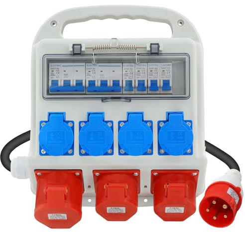 Cofanetto professionale da cantiere 400 V 32 A CEE, Distributore di corrente 4 uscite 230 V 2 circuiti 16 A 1 circuito 32 A da costruzione - Cavo LS con spina CEE, IP54 per officine, fabbriche