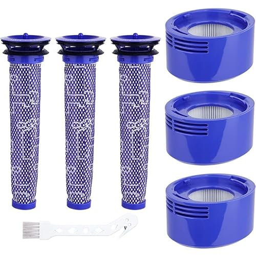 PRIMEGA Dyson V8 V7 - Kit de accesorios de repuesto con cepillo de limpieza, 3 filtros HEPA postmotor y 3 prefiltros compatibles con Dyson V7 V8