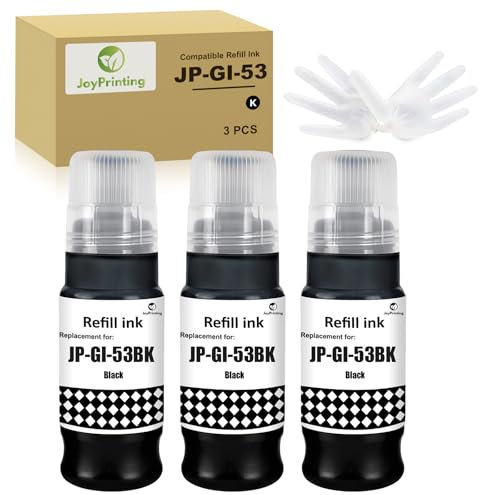 JoyPrinting 70ml GI53 GI-53 Refill Ink Replacement for Canon GI-53 GI53 Ink Bottles Compatible with Canon PIXMA G550/G650 Printer (3-Pack 70ML, Black)